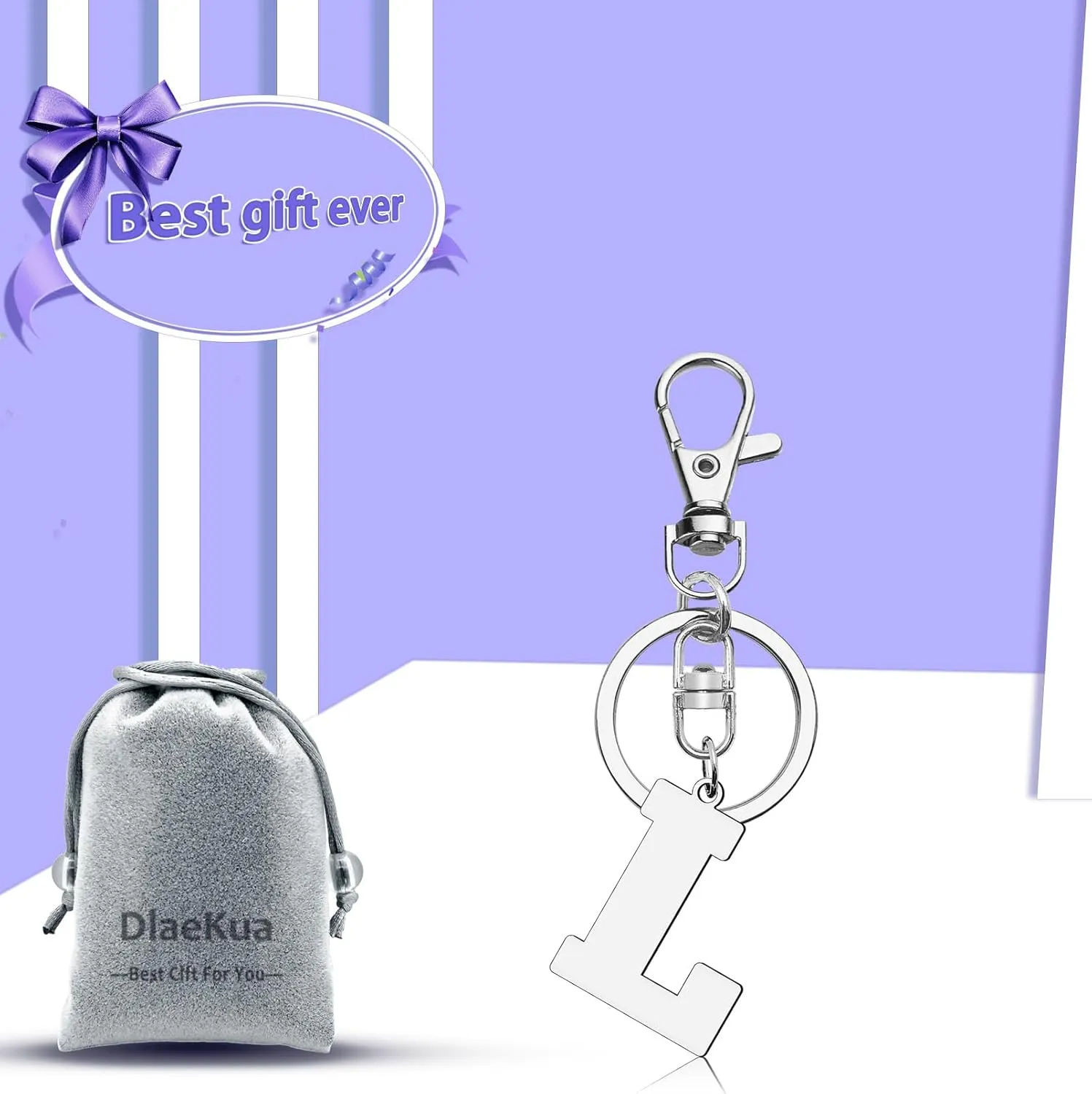 DlaeKua Keychain with A-Z Single Letter Alphabet Initial Key Chain for Women Girls Stainless Steel Key Ring for Purse Handbag