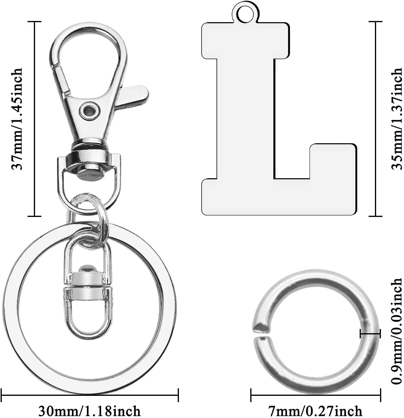 DlaeKua Keychain with A-Z Single Letter Alphabet Initial Key Chain for Women Girls Stainless Steel Key Ring for Purse Handbag
