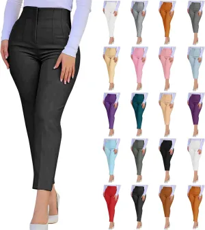 Dress Pants for Women Pleated High Waisted Work Pants Slim Fit Straight Leg Office Trousers Business Casual Outfits