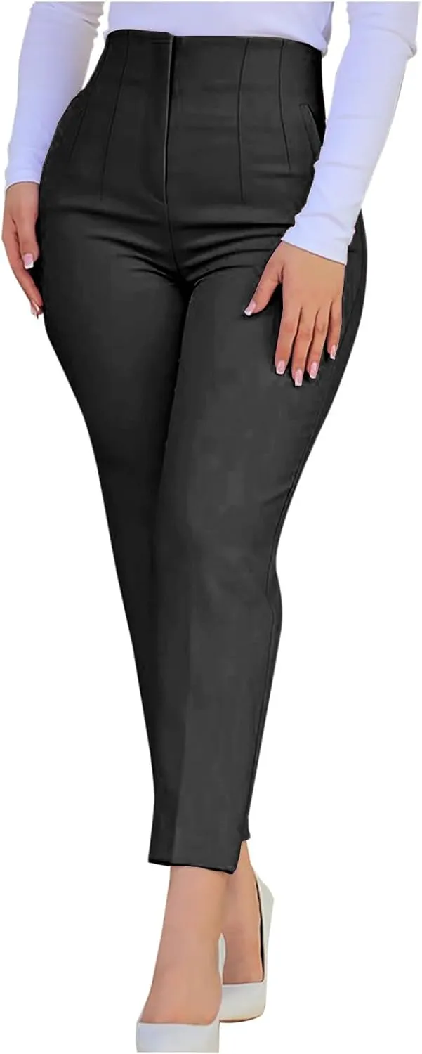 Dress Pants for Women Pleated High Waisted Work Pants Slim Fit Straight Leg Office Trousers Business Casual Outfits