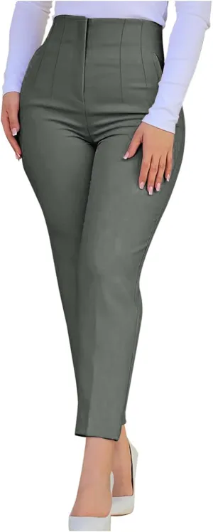 Dress Pants for Women Pleated High Waisted Work Pants Slim Fit Straight Leg Office Trousers Business Casual Outfits