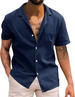 Dress Shirts for Men Wrinkle Free Cotton Linen Beach Shirts Bowling Shirts Black Button Down Shirt Men