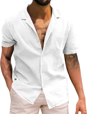 Dress Shirts for Men Wrinkle Free Cotton Linen Beach Shirts Bowling Shirts Black Button Down Shirt Men
