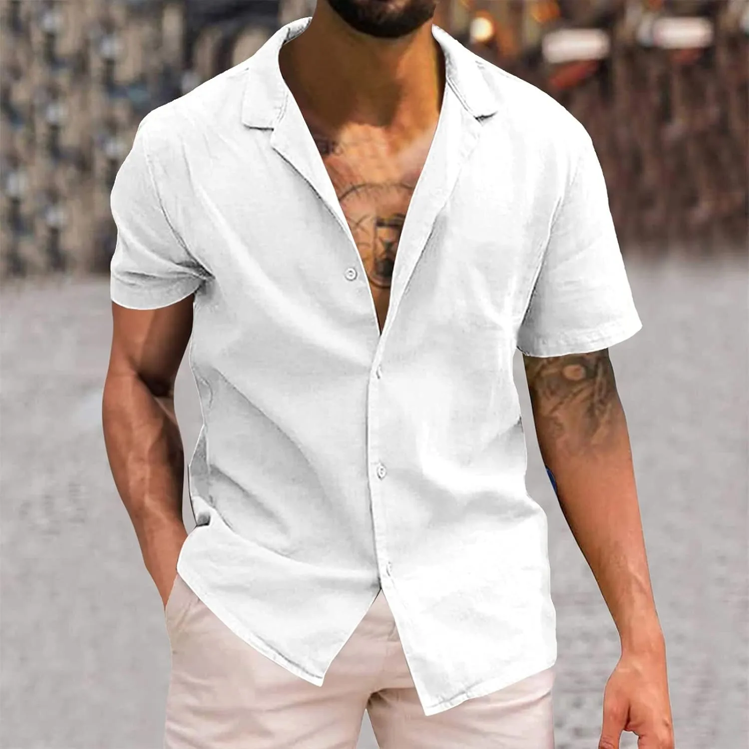 Dress Shirts for Men Wrinkle Free Cotton Linen Beach Shirts Bowling Shirts Black Button Down Shirt Men