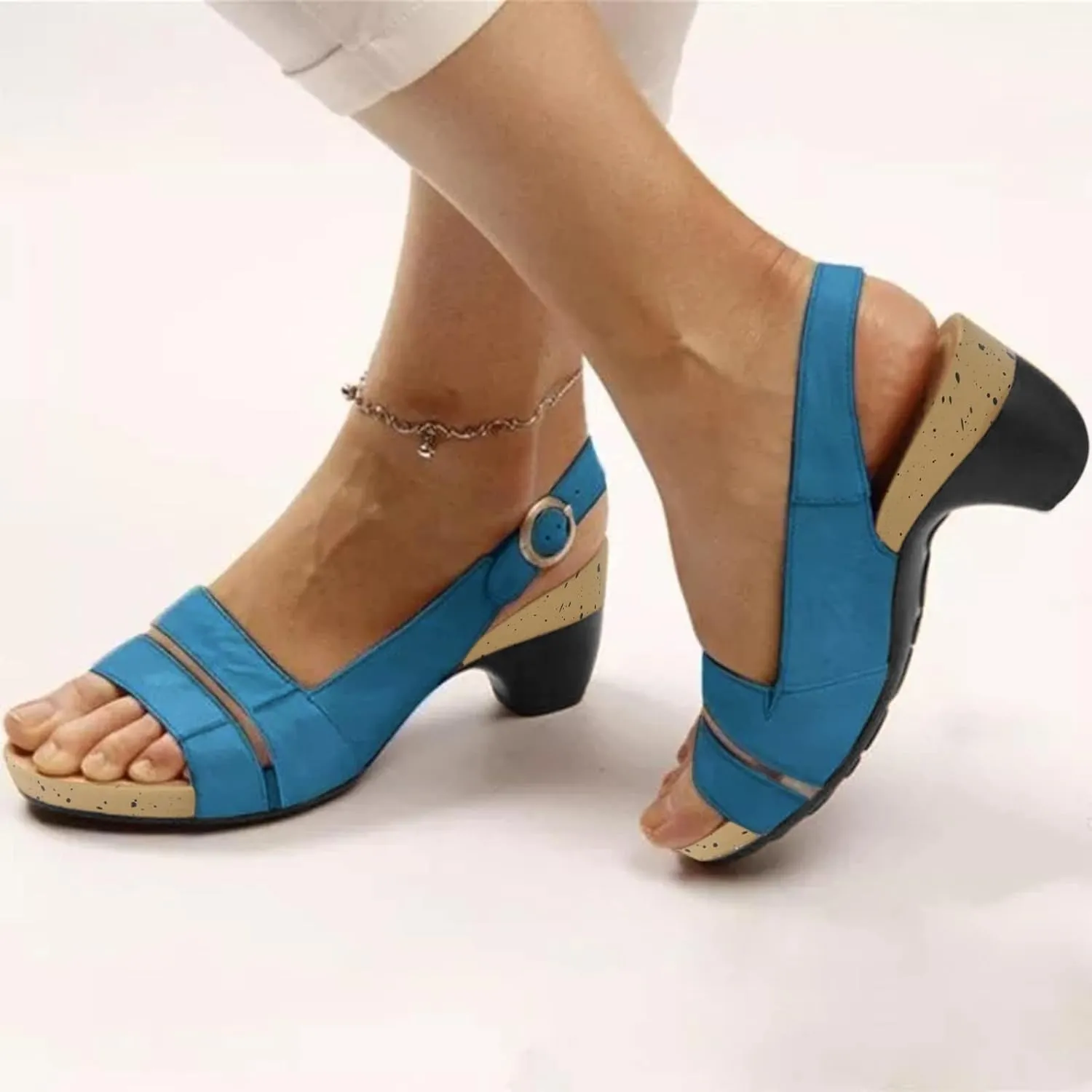 Eduavar Sandals Women, Sandals Women Orthopedic Sandals Dressy Open Toe Low Heel Sandals with Ankle Strap