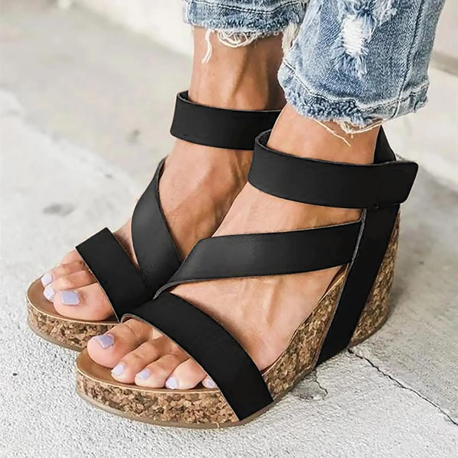 Eduavar Summer Sandals for Women, Orthopedic Sandals for Women Leather Wedge Platform Sandals Open Toe Sandals Shoes