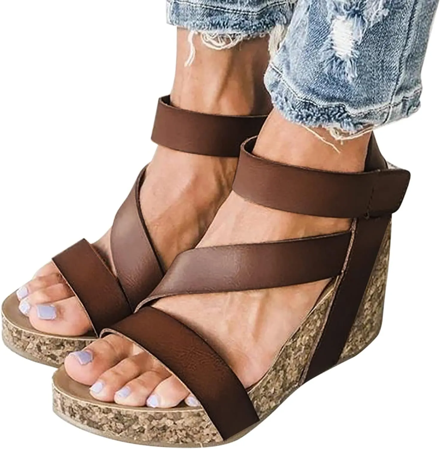 Eduavar Summer Sandals for Women, Orthopedic Sandals for Women Leather Wedge Platform Sandals Open Toe Sandals Shoes