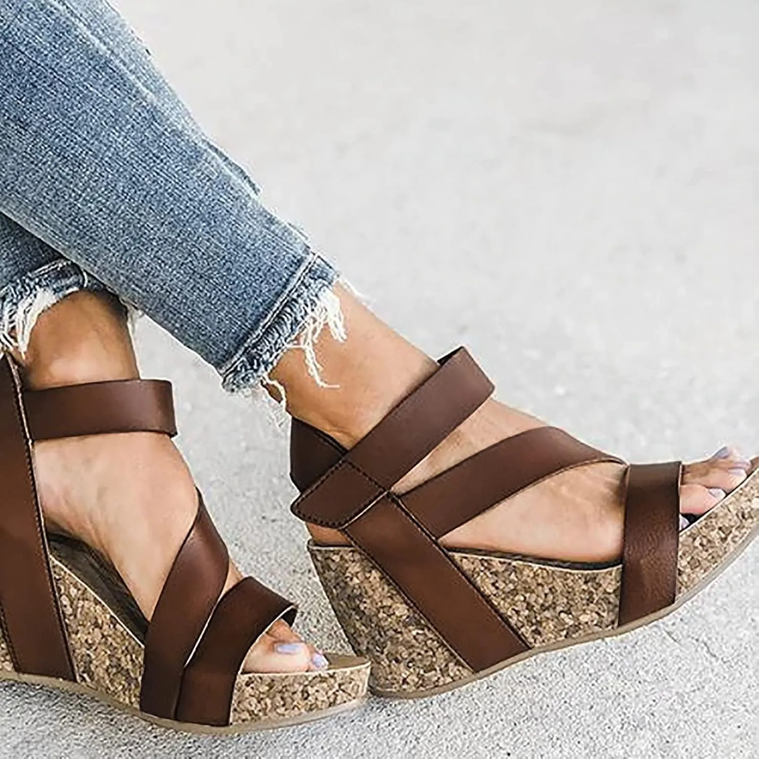 Eduavar Summer Sandals for Women, Orthopedic Sandals for Women Leather Wedge Platform Sandals Open Toe Sandals Shoes