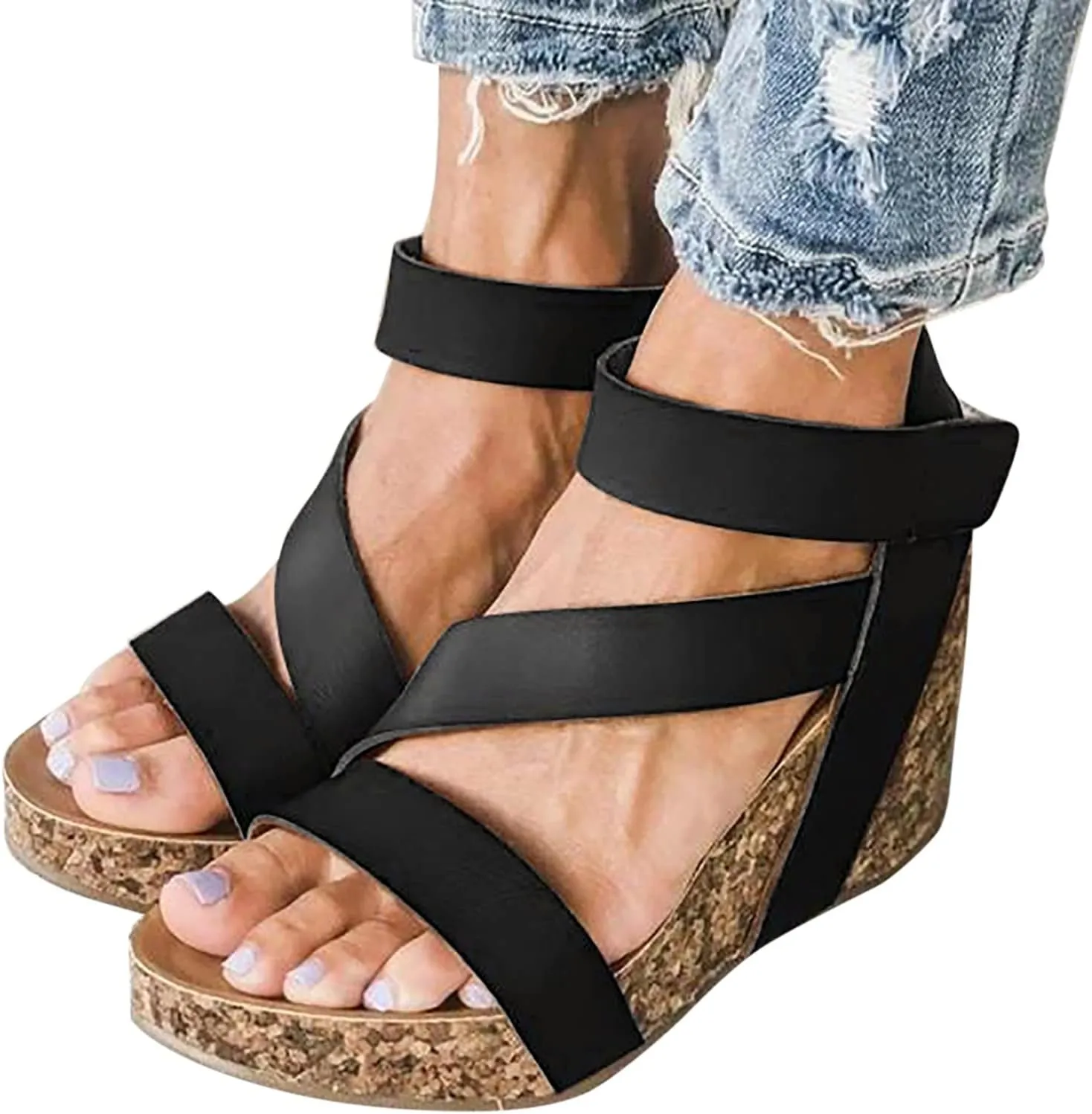 Eduavar Summer Sandals for Women, Orthopedic Sandals for Women Leather Wedge Platform Sandals Open Toe Sandals Shoes
