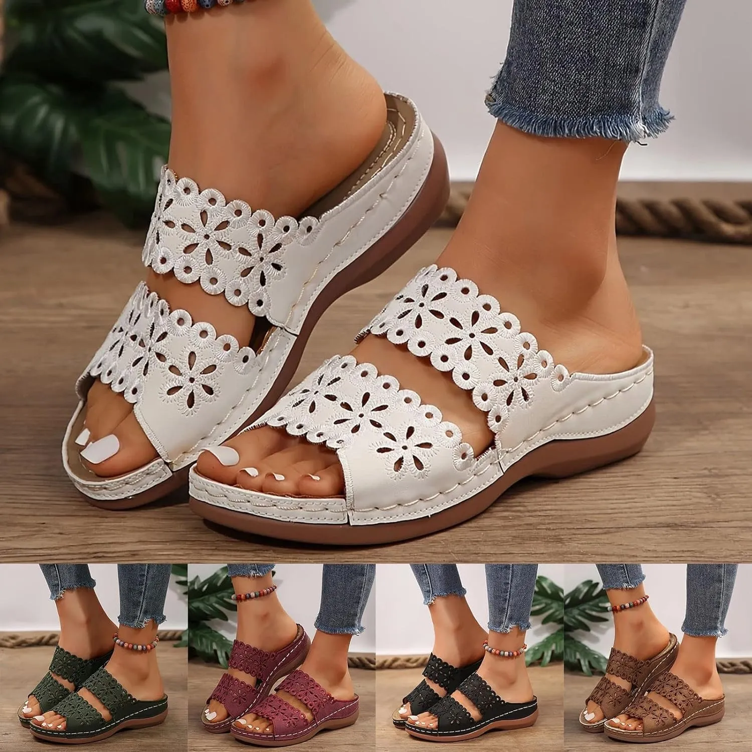 Eduavar Womens Sandals Casual Open Toe Soft Orthopedic Platform Slippers Slip On Wedge Dressy Summer Shoes with Arch Support