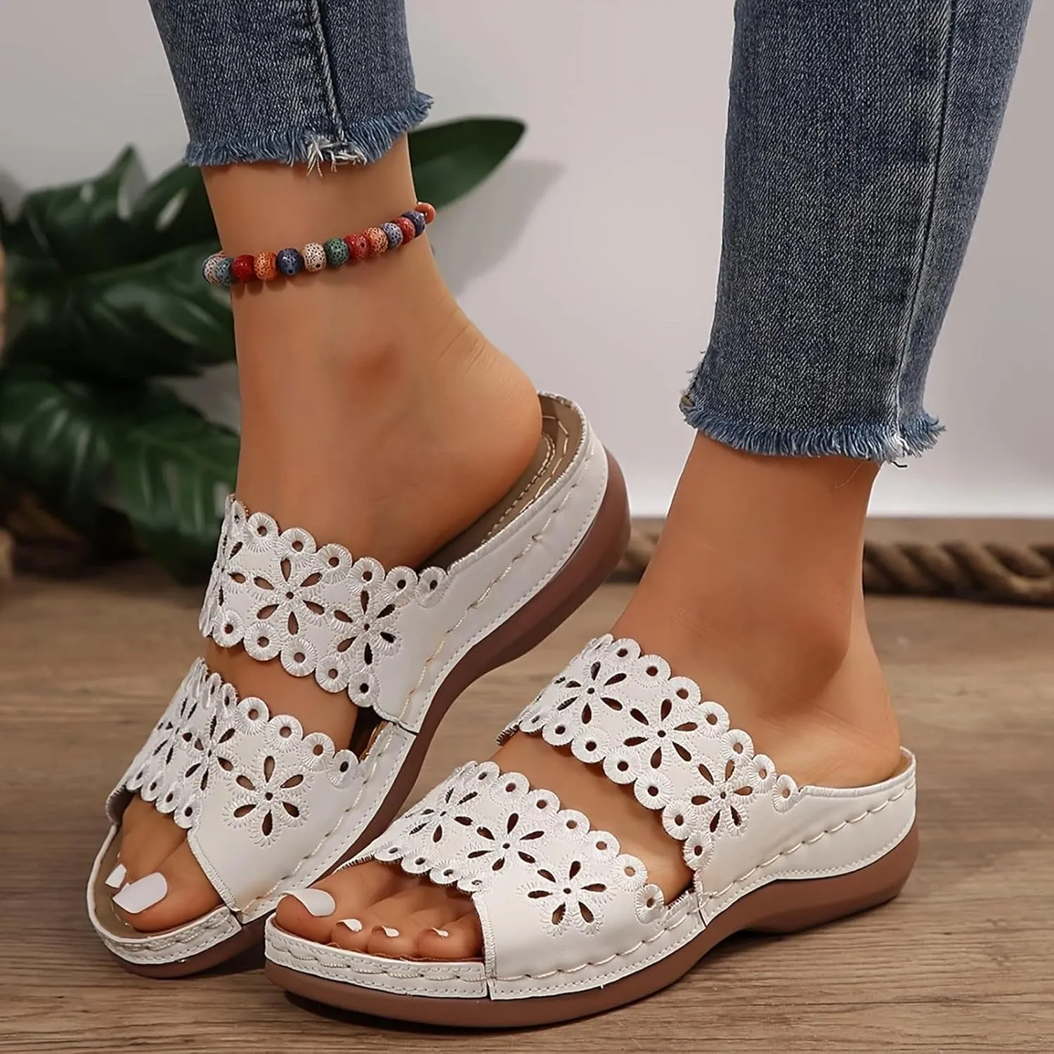 Eduavar Womens Sandals Casual Open Toe Soft Orthopedic Platform Slippers Slip On Wedge Dressy Summer Shoes with Arch Support