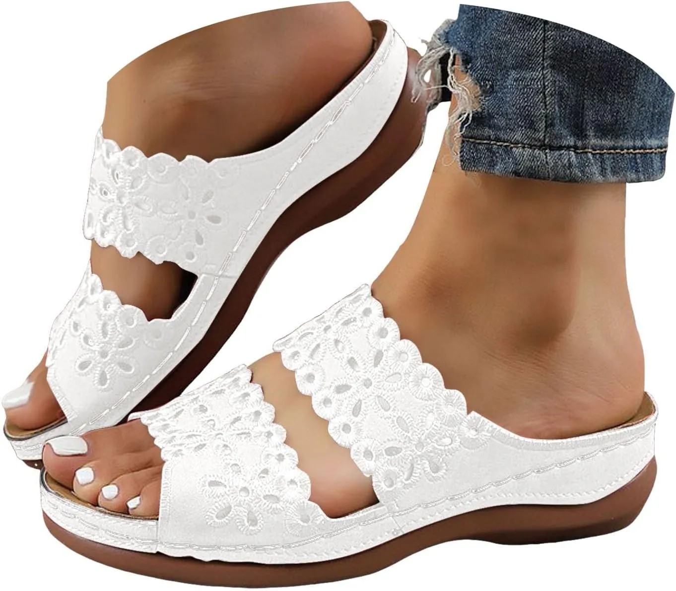 Eduavar Womens Sandals Casual Open Toe Soft Orthopedic Platform Slippers Slip On Wedge Dressy Summer Shoes with Arch Support