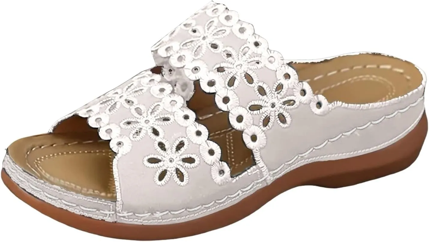 Eduavar Womens Sandals Casual Open Toe Soft Orthopedic Platform Slippers Slip On Wedge Dressy Summer Shoes with Arch Support