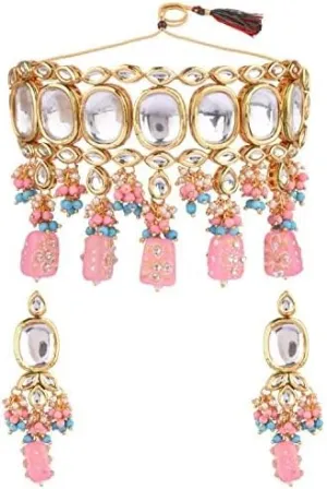 Efulgenz Indian Jewelry Choker Antique Kundan Crystal Choker Necklace Dangle Earrings Bollywood Jewelry Set for Women