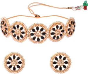 Efulgenz Pearl Choker Necklace and Earring Set Indian Jewelry Sets for Women Bollywood Jewelry Faux Pearl Floral Crystal Choker Necklace Stud Earrings Wedding Jewelry Set for Women