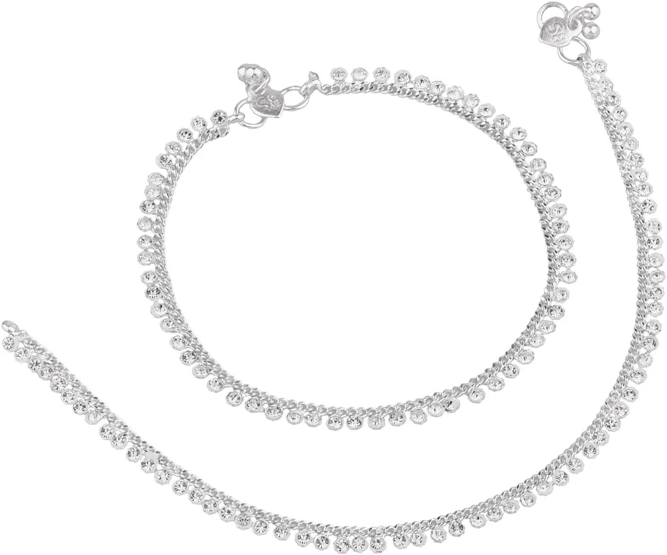 Efulgenz Silver Indian Anklets for Women - Oxidised Crystal Jhanjara Anklet Payal Set