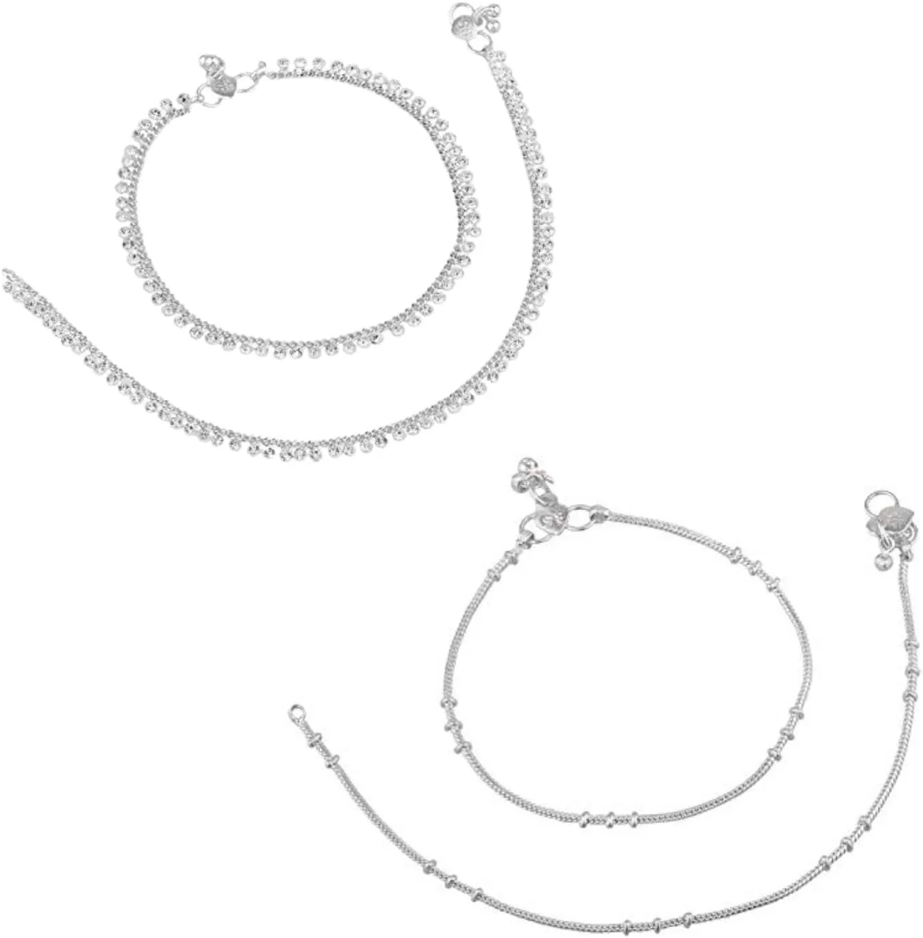 Efulgenz Silver Tone Anklets Indian Anklets for Women Indian Bollywood Boho Charms bell Crystal anklet Ankle Bracelets Indian jhanjara anklet Payal Anklet Set for Women