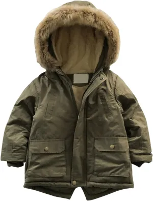 EISHOW Baby Boys' Winter Jackets Down Coats Toddler Faux Fur Hooded Overcoat Dress Warm Cotton Lined Thick Trench Outerwear