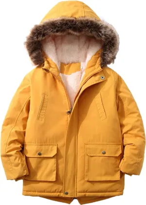EISHOW Baby Boys' Winter Jackets Down Coats Toddler Faux Fur Hooded Overcoat Dress Warm Cotton Lined Thick Trench Outerwear