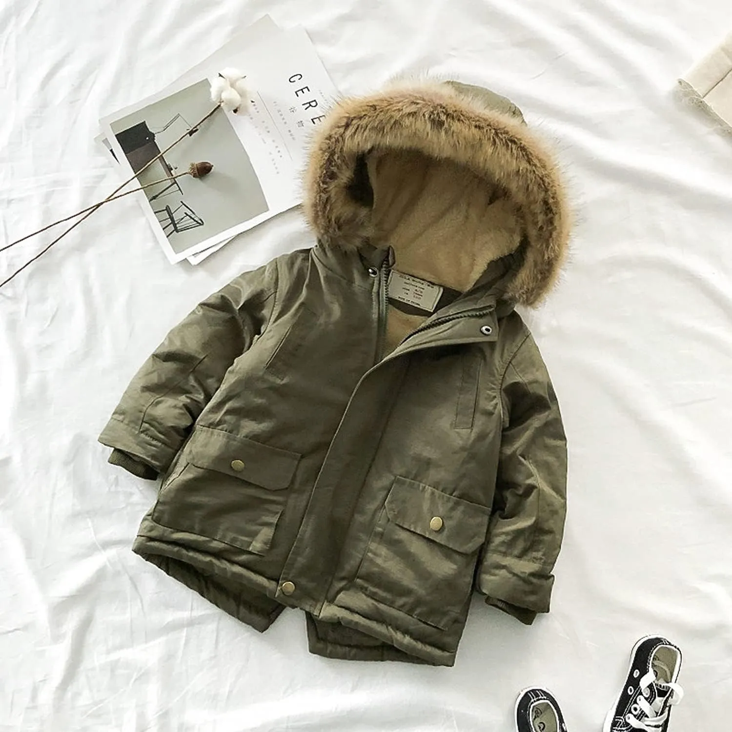 EISHOW Baby Boys' Winter Jackets Down Coats Toddler Faux Fur Hooded Overcoat Dress Warm Cotton Lined Thick Trench Outerwear
