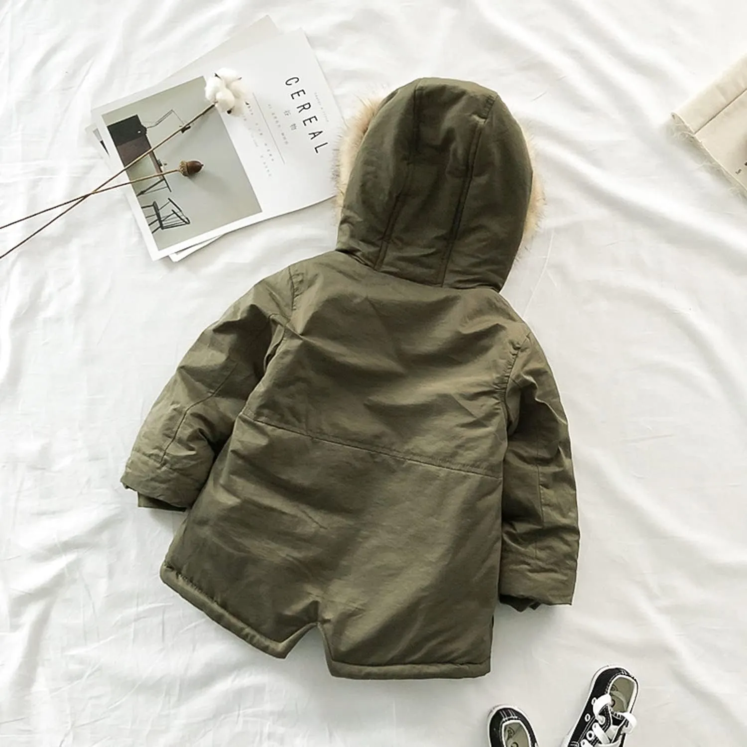 EISHOW Baby Boys' Winter Jackets Down Coats Toddler Faux Fur Hooded Overcoat Dress Warm Cotton Lined Thick Trench Outerwear