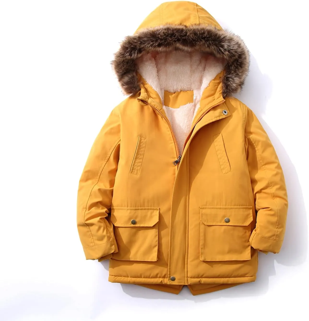 EISHOW Baby Boys' Winter Jackets Down Coats Toddler Faux Fur Hooded Overcoat Dress Warm Cotton Lined Thick Trench Outerwear