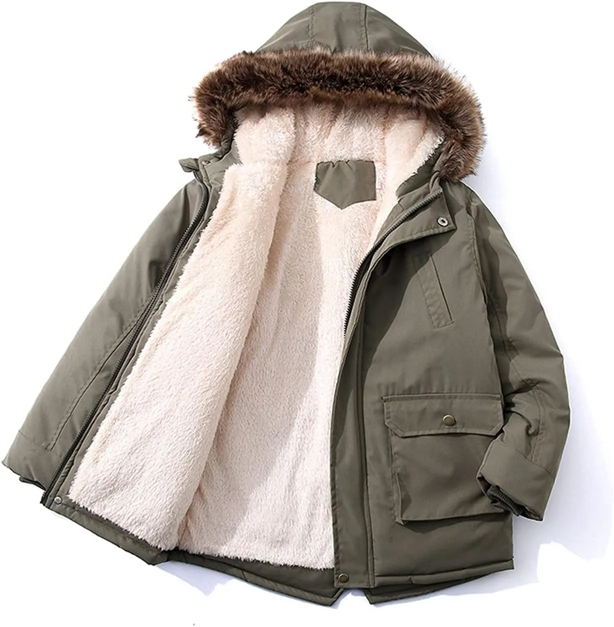 EISHOW Baby Boys' Winter Jackets Down Coats Toddler Faux Fur Hooded Overcoat Dress Warm Cotton Lined Thick Trench Outerwear