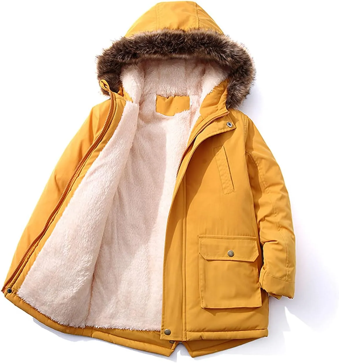 EISHOW Baby Boys' Winter Jackets Down Coats Toddler Faux Fur Hooded Overcoat Dress Warm Cotton Lined Thick Trench Outerwear