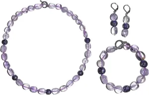 Elegant Set Natural Gemstone Handmade Beaded Necklace Earrings Bracelet Jewelry Set Fashion Jewelry For Women(Amethyst)