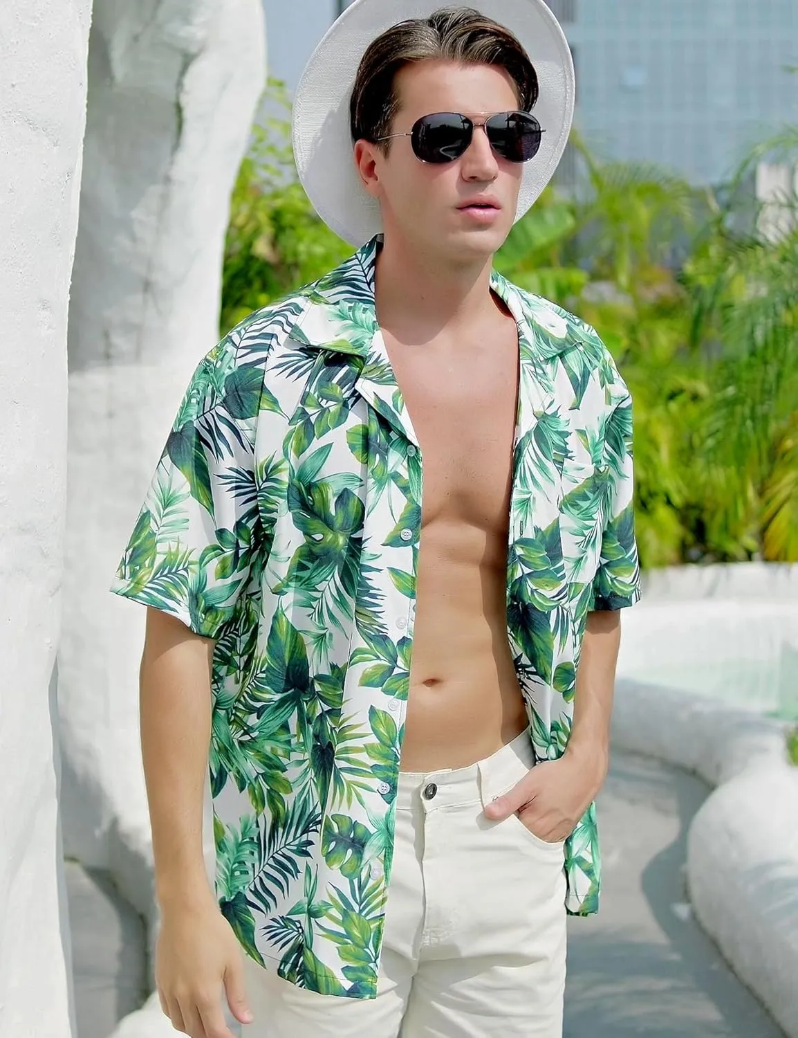 ELETOP Men's Hawaiian Shirts Short Sleeve Floral Beach Shirts Button Down Tropical Aloha Vacation Shirts