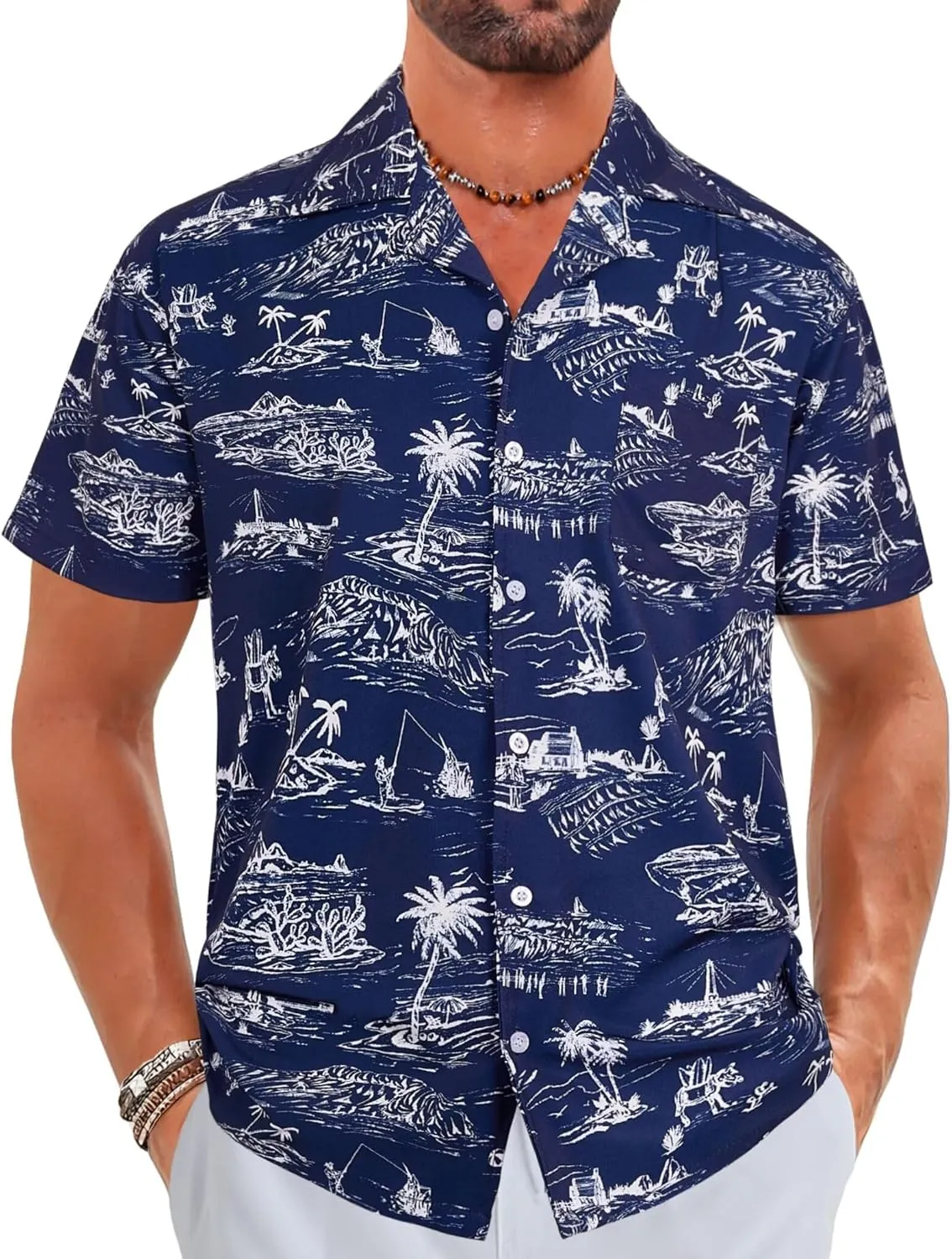 ELETOP Men's Hawaiian Shirts Short Sleeve Floral Beach Shirts Button Down Tropical Aloha Vacation Shirts
