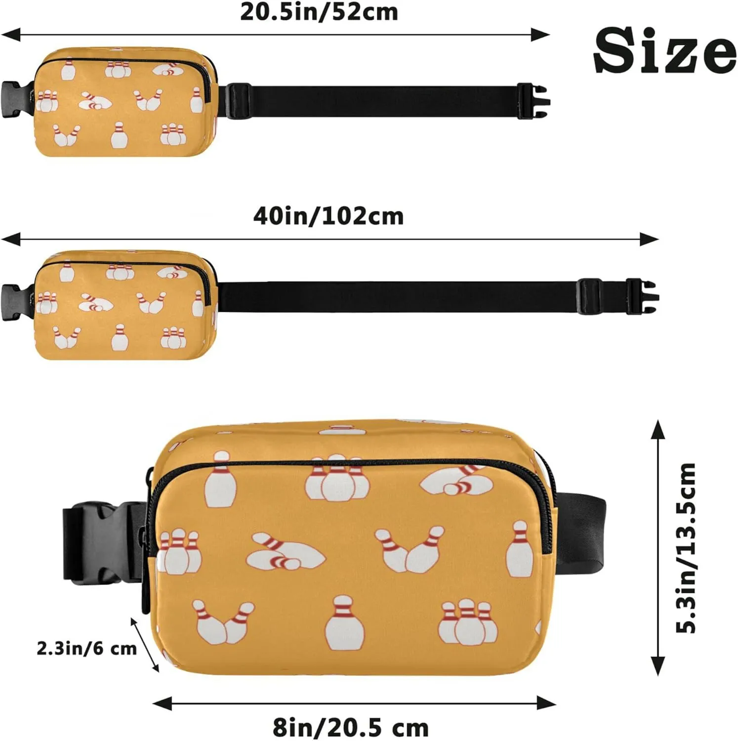 Exnundod Fanny Packs Cartoon Bowling Pin Pattern Running Waist Pack Women Crossbody Bags Waterproof Men Fanny Pack