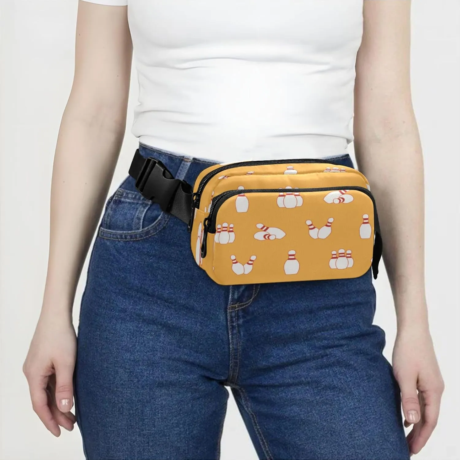 Exnundod Fanny Packs Cartoon Bowling Pin Pattern Running Waist Pack Women Crossbody Bags Waterproof Men Fanny Pack