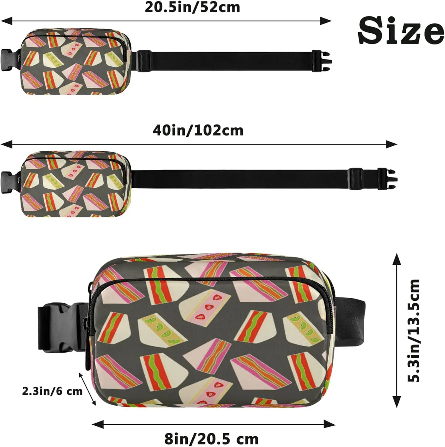 Exnundod Fanny Packs Cartoon Strawberry Sandwich Running Waist Pack Women Crossbody Bags Waterproof Men Fanny Pack