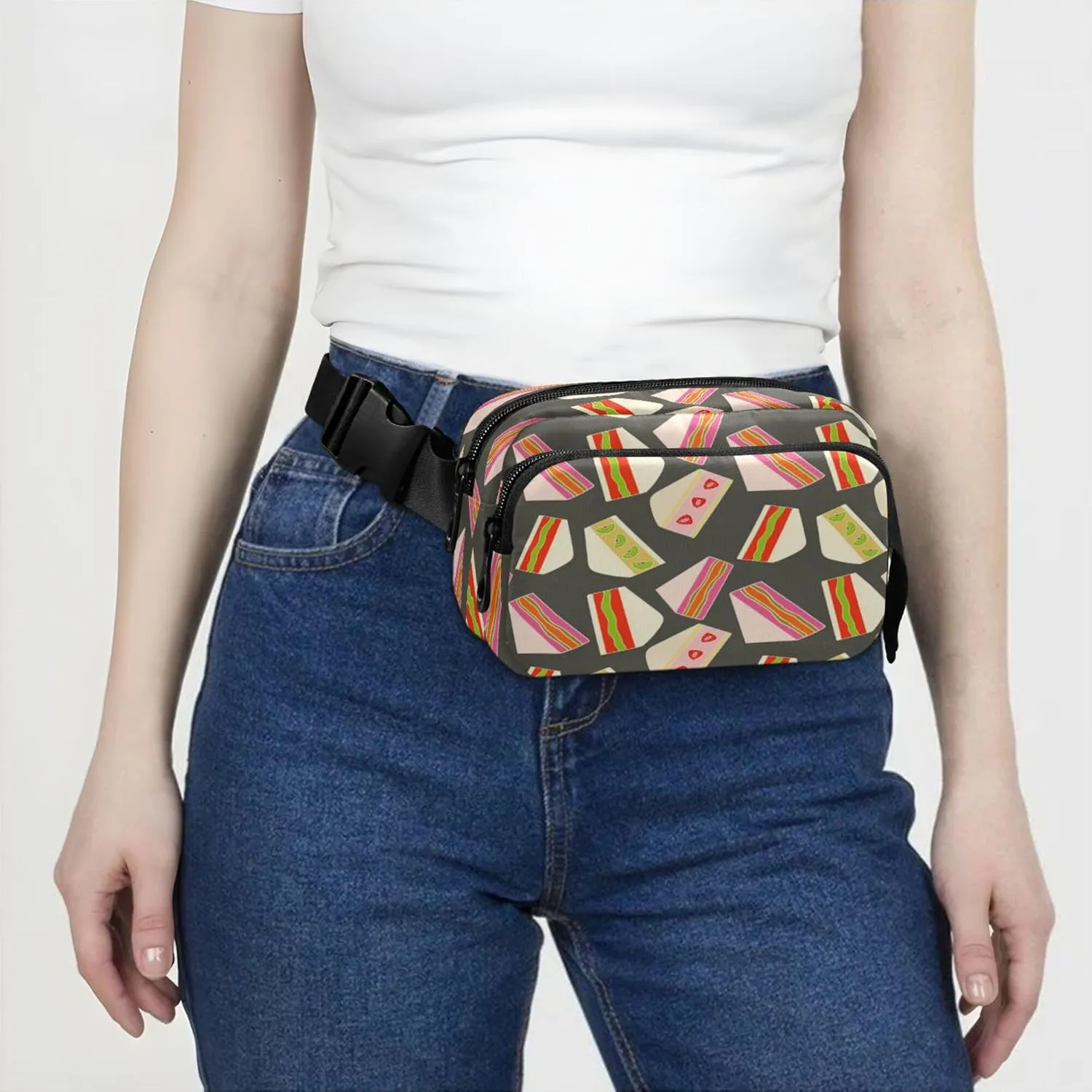 Exnundod Fanny Packs Cartoon Strawberry Sandwich Running Waist Pack Women Crossbody Bags Waterproof Men Fanny Pack