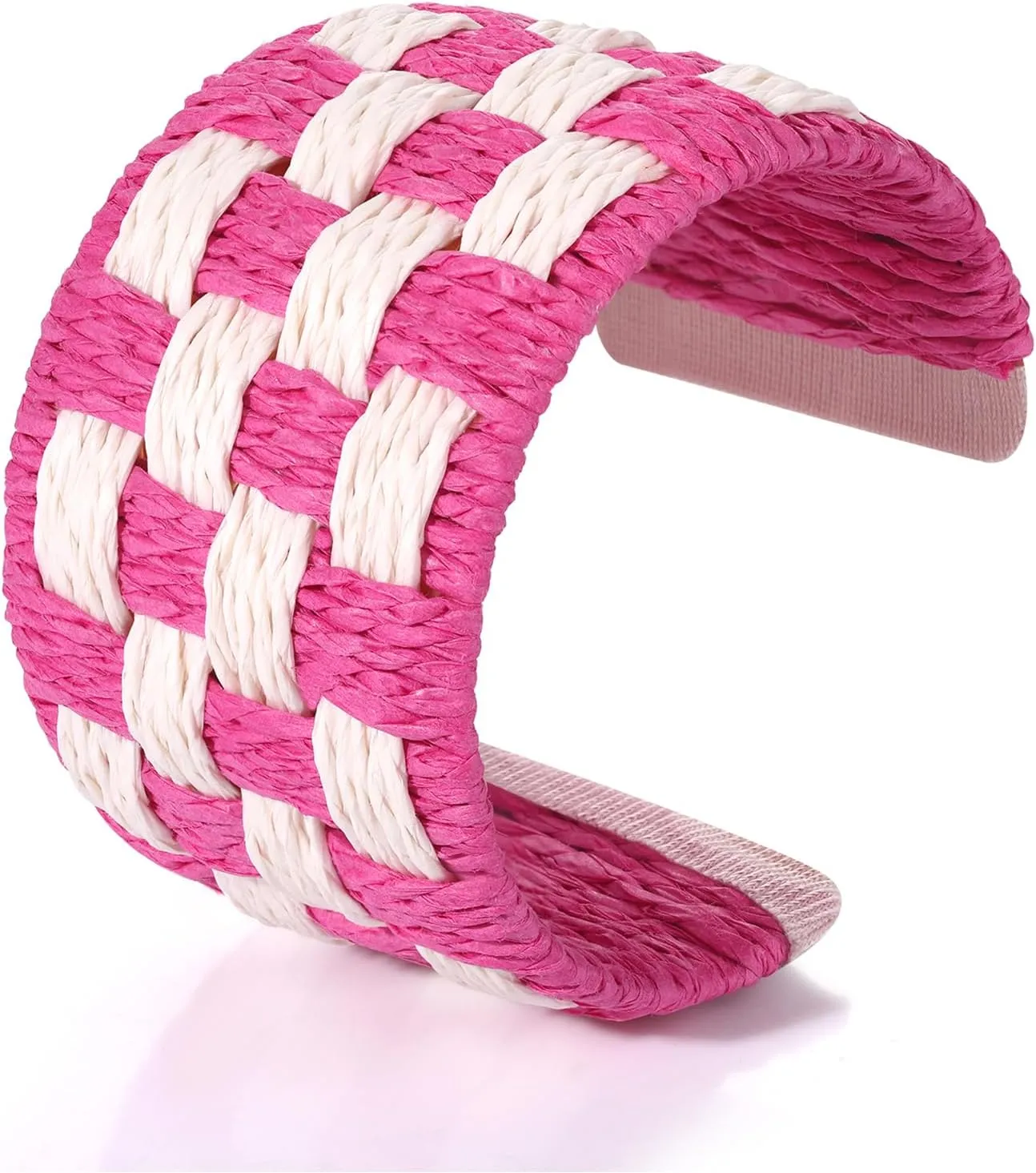 FAERLIIRY Raffia Earrings Bracelets for Women Handmade Woven Rattan Ball Stretch Bracelets Straw Wicker Raffia Hoop Earrings Boho Bohemia Earrings Bangle Summer Beach Jewelry (Raffia-Hot Pink)
