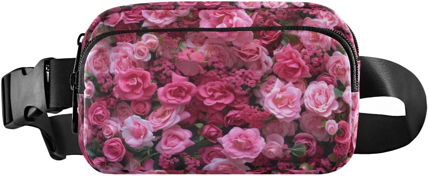 Fanny Pack Vibrant Roses Print Water Resistant Crossbody Waist Pack Adjustable Belt for Running Hiking Traveling 85.31.6 inch