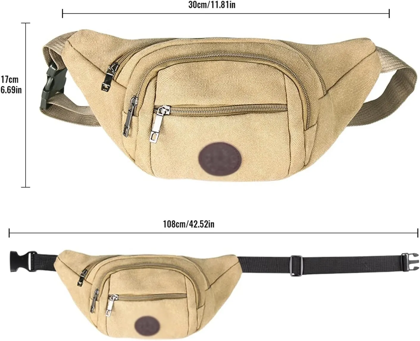 Fanny Pack Waist Packs Men Banana Bum Bag Fashion Canvas Fanny Pack Hot Casual Belt Bag Women Sports Hip Bags Phone Pounch Travel (Khaki)