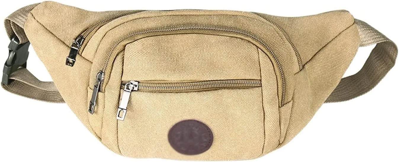 Fanny Pack Waist Packs Men Banana Bum Bag Fashion Canvas Fanny Pack Hot Casual Belt Bag Women Sports Hip Bags Phone Pounch Travel (Khaki)