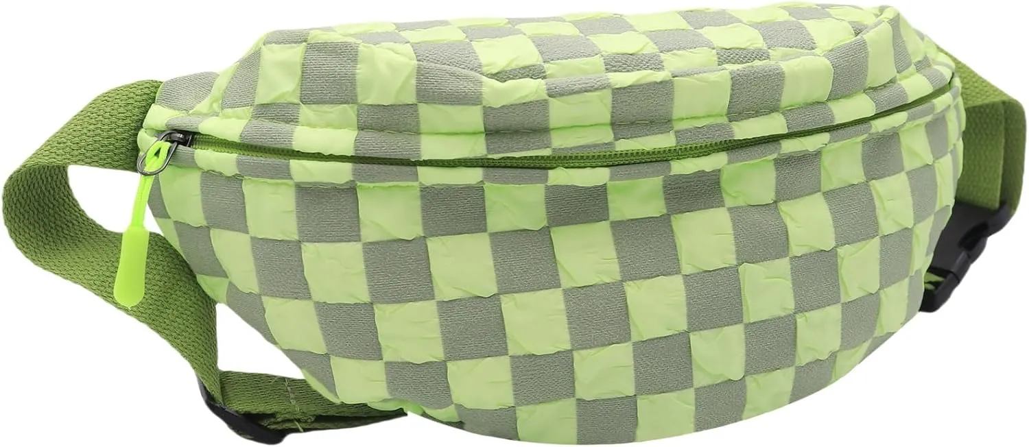 Fashion Checkered Waist Pack for Men Women Canvas Crossbody Bag Sports Running Fanny Pack with Adjustable Belt