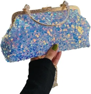 Fashion Sequin Women Handbags Glitter Clutches Metal Handle Evening Bags Wedding Party Ladies Shoulder Crossbody Bags Bags (Color : OneColor)