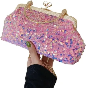 Fashion Sequin Women Handbags Glitter Clutches Metal Handle Evening Bags Wedding Party Ladies Shoulder Crossbody Bags Bags (Color : Pink)