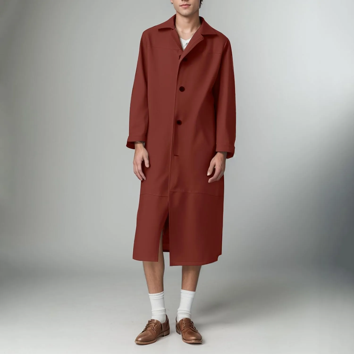 Faux Leather Jackets Mens Winter Coats Long Trench Coat Pu Leather Jacket Single Breasted Outerwear Trendy Overcoats