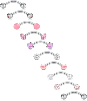 FECTAS 10PCS Eyebrow Rook Piercing Jewelry 16G Earrings Vertical Labret Lip Jewelry Curved Barbell Eyebrow Rings Tiny Small Belly Rings Ear Rook Helix Conch Daith Piercing Jewelry