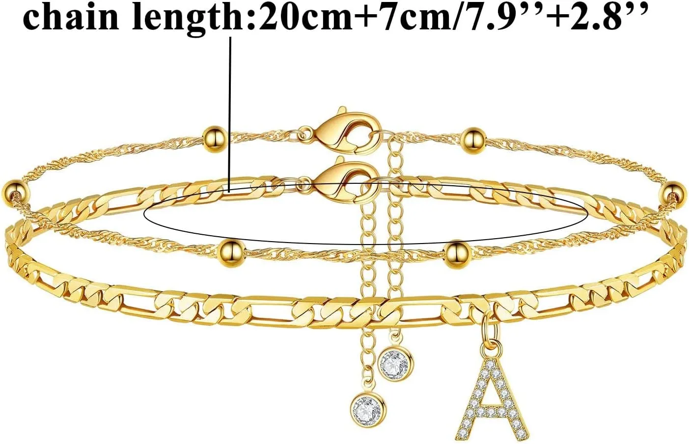 Female Foot Chain 26 Letters Zircon Double Layer Anklet Jewelry Anklet 26 Initial Anklet Bracelets for Women Letters Anklet Friendship Bracelet (M, One Size)