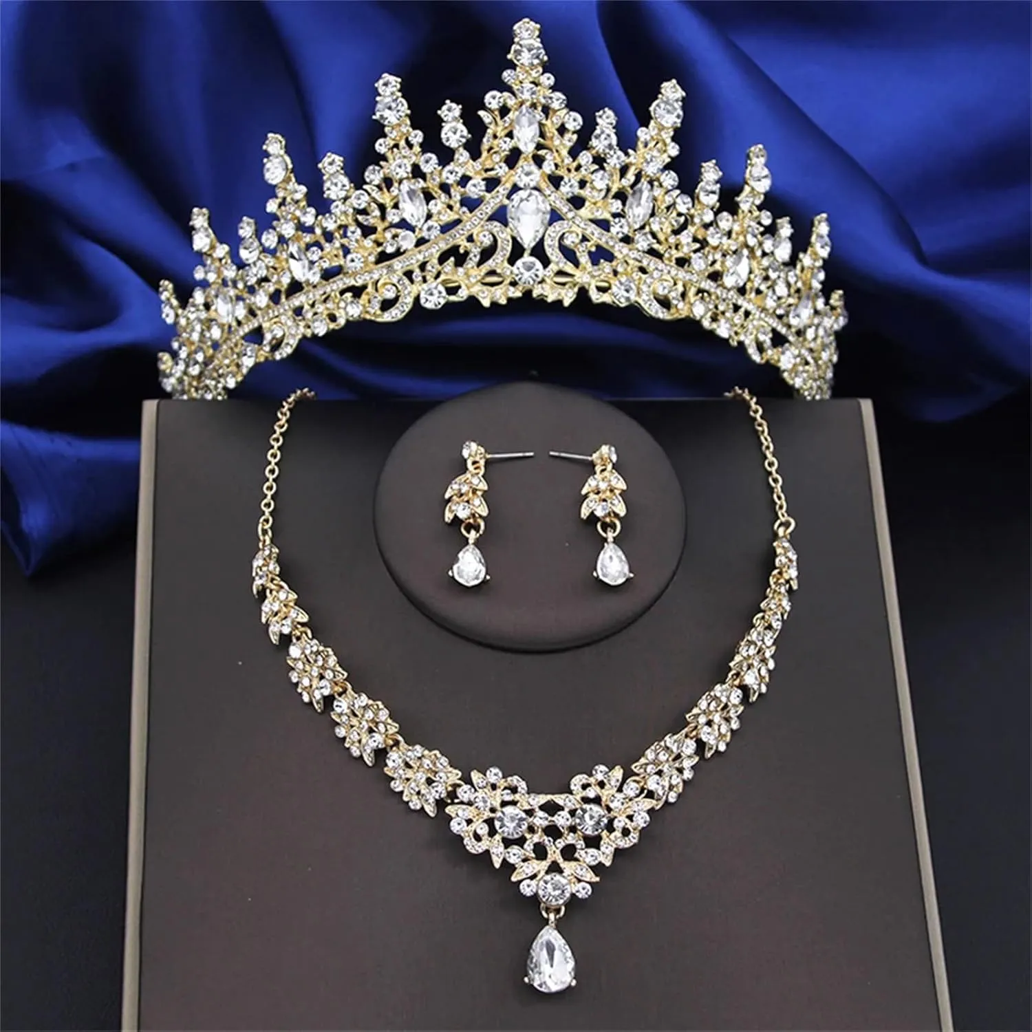 Fjnbbiot Crystal Bridal Jewelry Sets Women Tiaras Earrings Choker Necklace Wedding Dress Bride Crown Jewelry Set