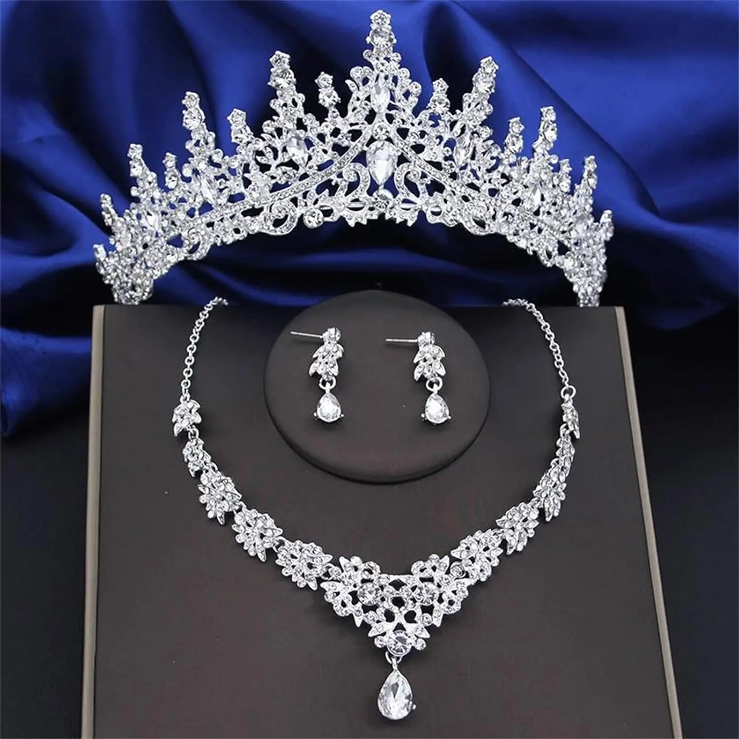 Fjnbbiot Crystal Bridal Jewelry Sets Women Tiaras Earrings Choker Necklace Wedding Dress Bride Crown Jewelry Set