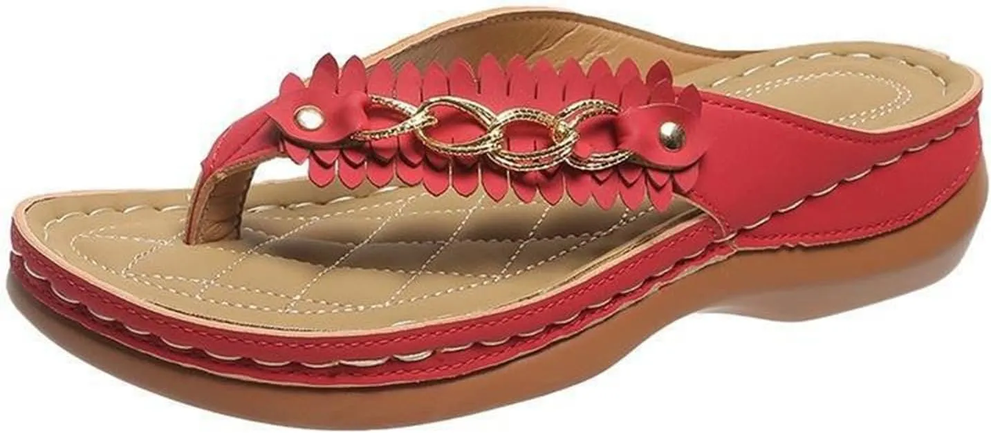Flip Flops for Women Metal Buckle Beach Slippers Summer Comfort Walking Non Slip Casual Thong Orthopedic Sandals