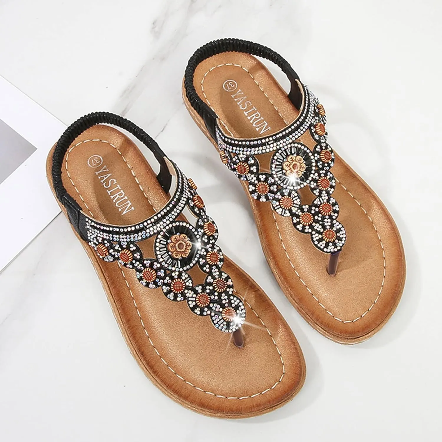 Flip Flops Sandals Women Arch Support Wedge Sandals T-Strap Buckle Orthopedic Sandal Summer Beach Bohemian Shoes