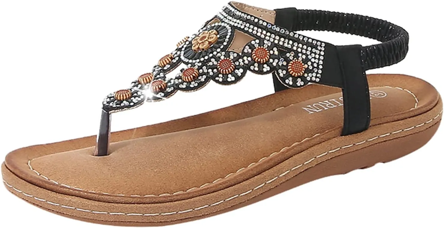 Flip Flops Sandals Women Arch Support Wedge Sandals T-Strap Buckle Orthopedic Sandal Summer Beach Bohemian Shoes